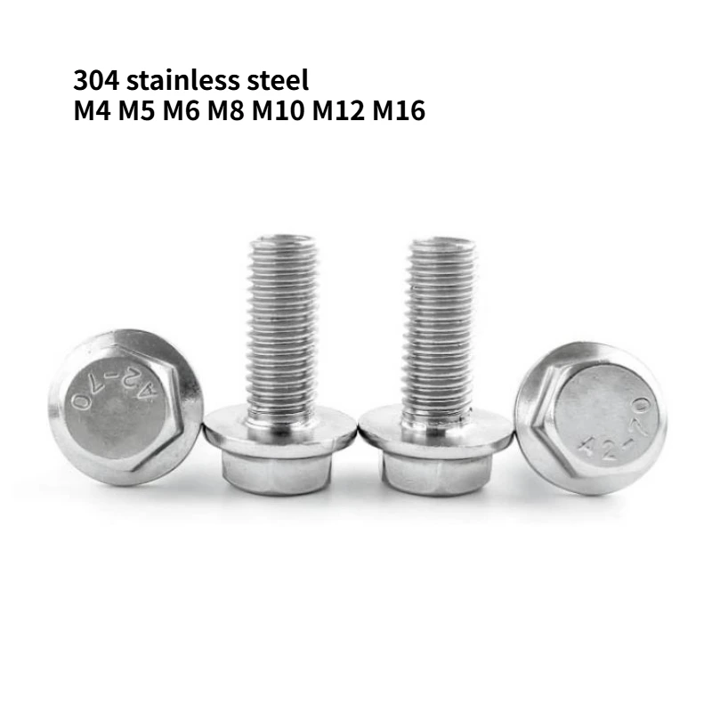 M4 M5 M6 M8 M10 M12 M16 304 Stainless Steel Metric Thread GB5789 Hexagon Head Non Toothed Flange Cap Screw Hex Washer Head Bolt
