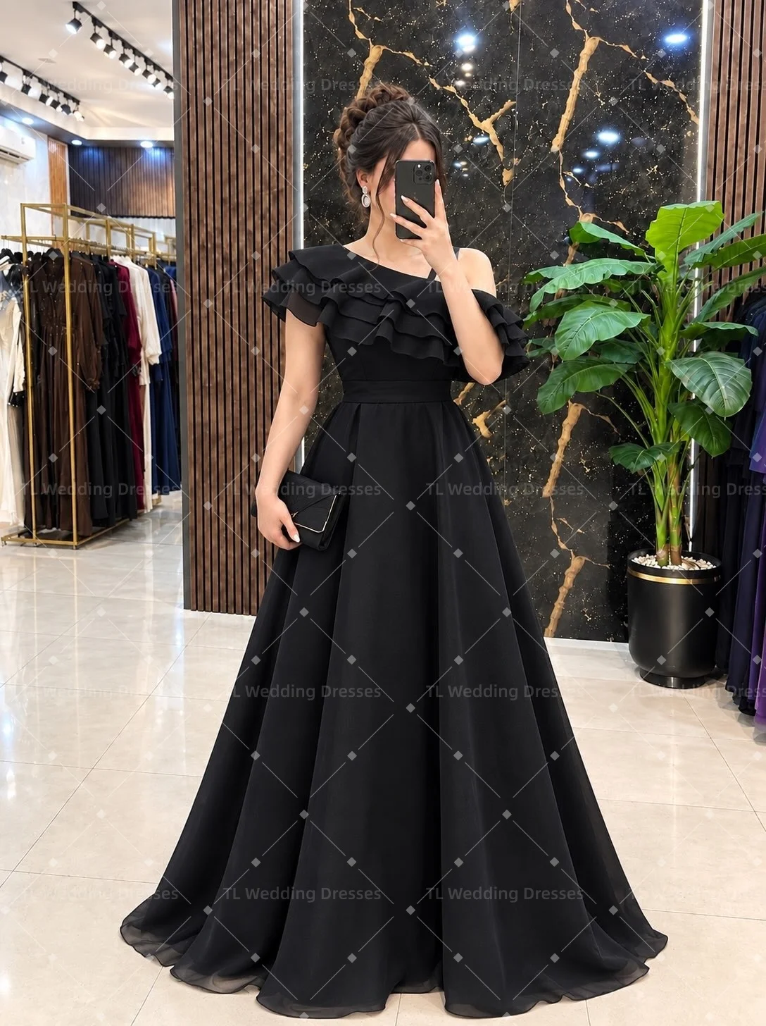 TL Customized 2027 Elegant Sky Blue Evening Dress One Shoulder Ruffle Chiffon A Line Prom Gown Floor Length Party Gown