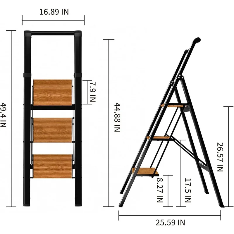 3 Step Ladder,Folding Step Stool with Aluminum Wide Pedal& Convenient Handgrip,330lbs Capacity Steel