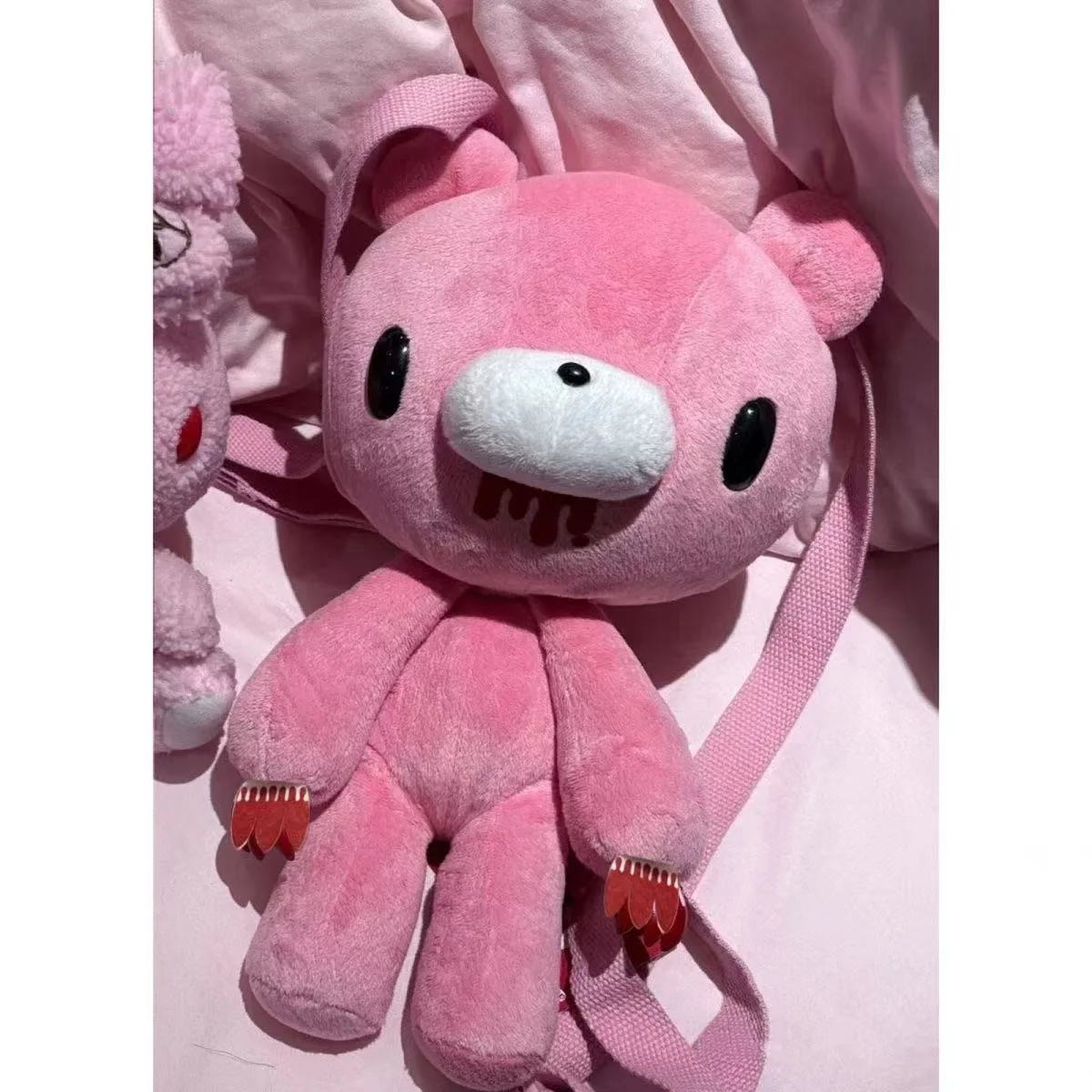 Pink Cartoon Bear Doll Backpack, Gothic Cute Figure Crossbody Bag Street Fashion Daily Storage Accessory