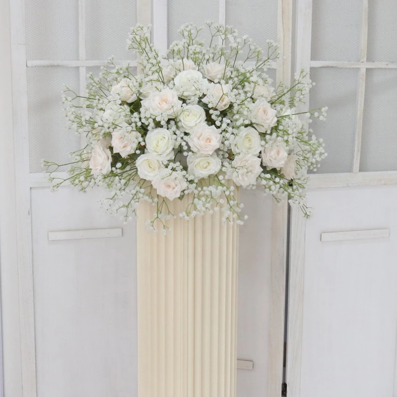 80/70/60/55/40cm White Baby Breath Rose Flower Ball Wedding Table Centerpiece Deco Gypsophila Artificial Floral Party Event Prop