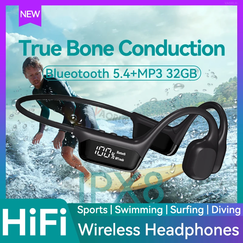 Original Bone Conduction Wireless Headphones Bluetooth 5.4 32GB MP3 Player IPX8 Waterproof Swimming Sports HIFI Music Headsets