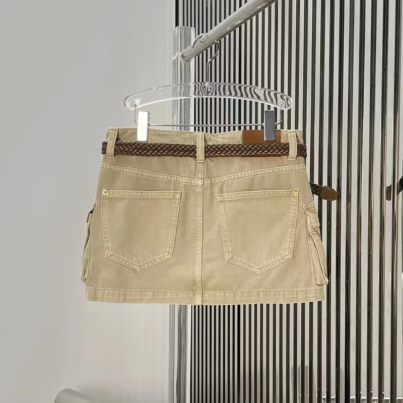 Women’s Vintage-Style Belted Workwear Denim Mini Skirt, Casual and Versatile Micro-Skirt, High-Quality Commuter Skirt, 2026, New