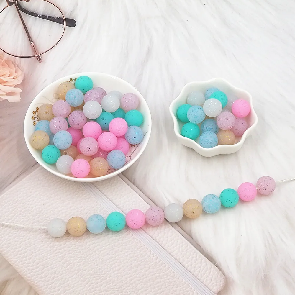 

Chenkai 100pcs 15mm Glitter Silicone Beads Round Beads BPA Free Teething Infant Chewable Dummy Necklace Pacifier Toy Accessories