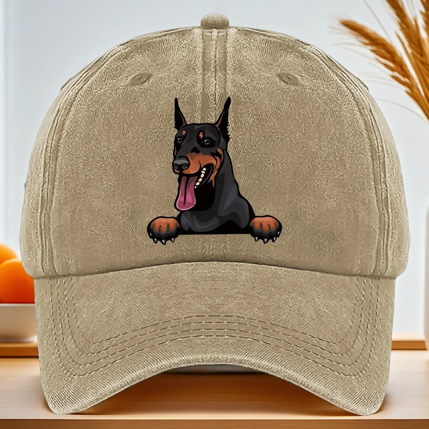 Doberman Dog Peeking Baseball Cap Unisex Cotton Adjustable Dog Lover Outdoor Hat