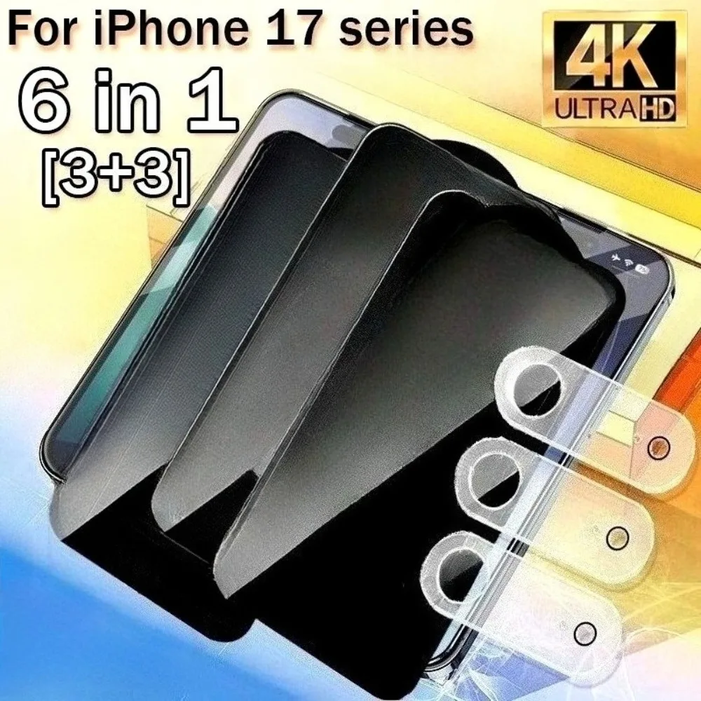 6-in-1 Anti-Spionage-Displayschutzfolie für iPhone 17 16 15 14 Pro Max 16e 17 Air-Kamera-Objektivfolie für iPhone 15 14 Plus 13 12 11 Pro