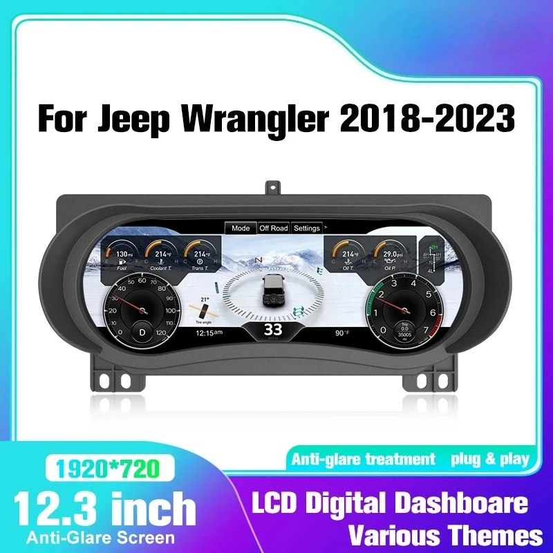 

Cluster For JEEP Wrangler JL 2018-2023 Dashboard Screen digital speedometer LCD instrument panel 5+4 Colour UI Anti-glare screen