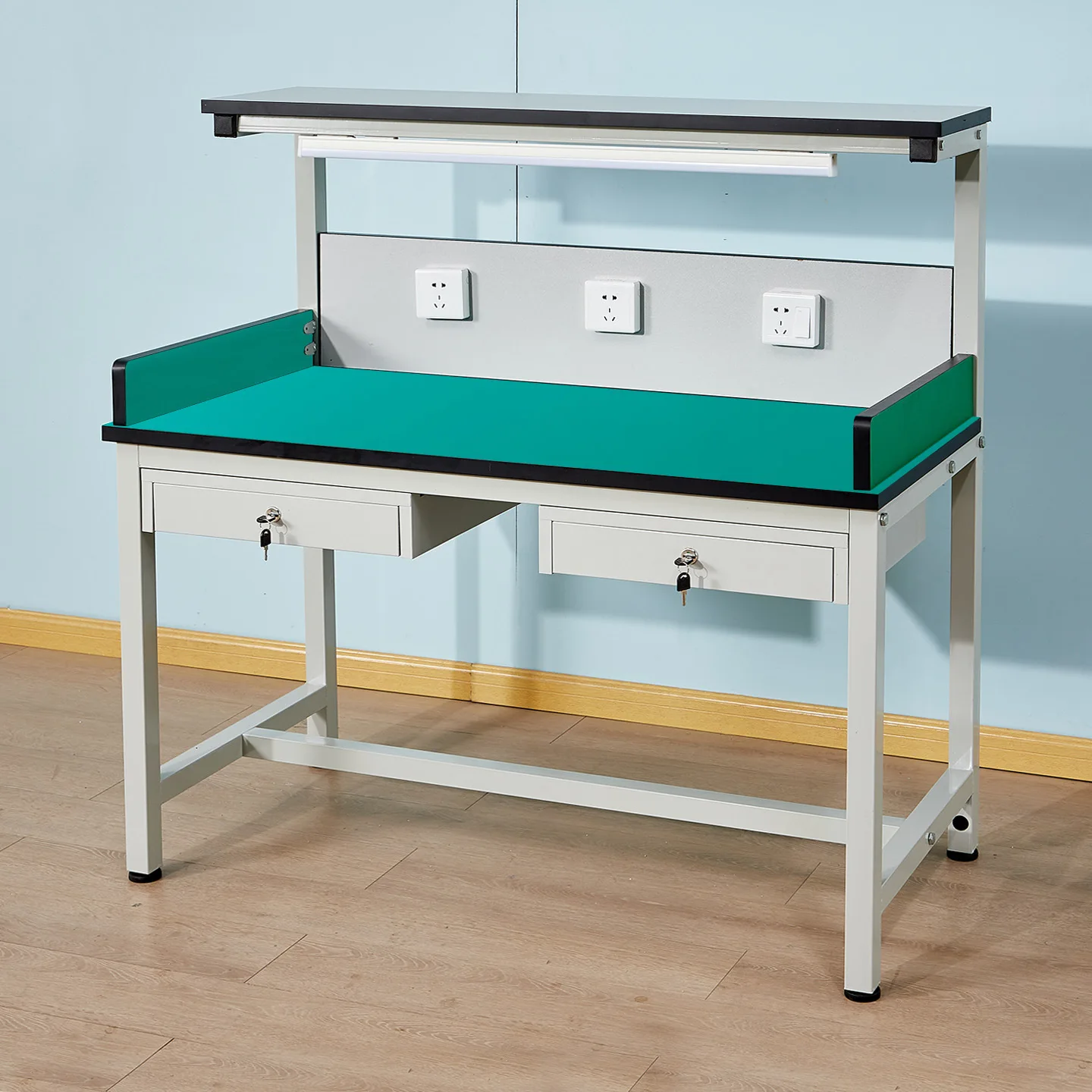 Anti-static workbench Mobile phone inspection and maintenance table with lamp Workshop assembly line operation table Double-laye