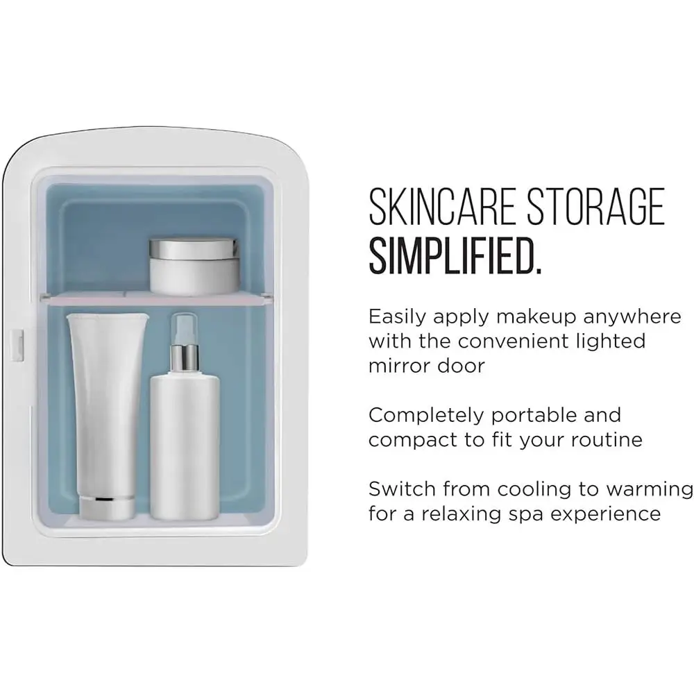 Портативный зеркальный косметический холодильник со светодиодной подсветкой, 4 л, органайзер для макияжа и ухода за кожей, теплый холодильник для дома, офиса, путешествий