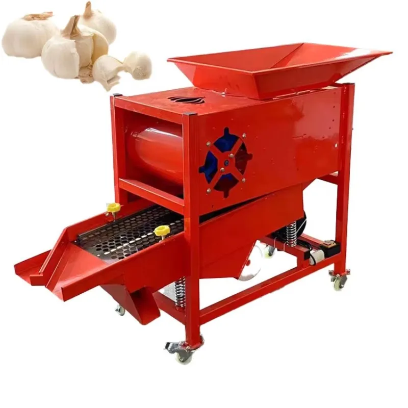 Custom Farm Use Garlic Clove Separating Equipment Red Painted Garlic Breaking And Grading Machine With Universal Wheels