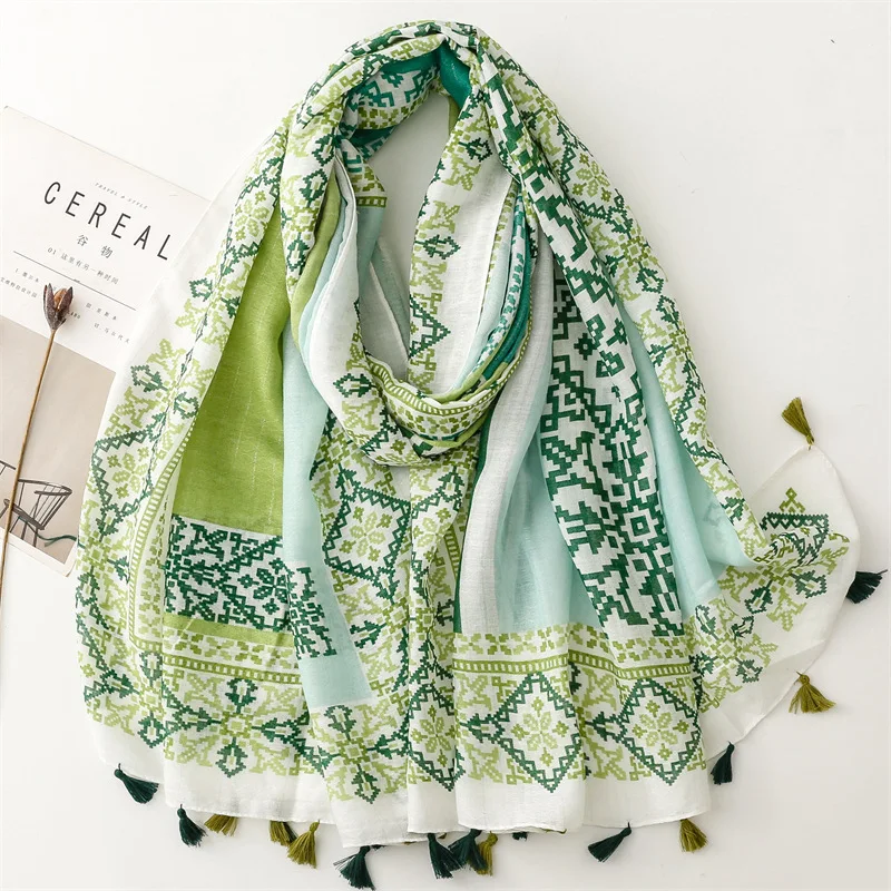 2024 New Vintage Flower Print Tassel Scarf Shawls Floral Pattern Foulard Head Scarves Hijab Wrap Wholesale 10pcs/LOT