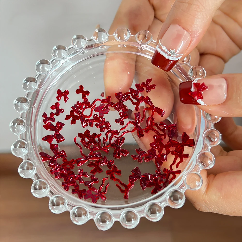 50 Uds. De cinta translúcida, diamantes de imitación de resina para uñas, formas mixtas, bonito lazo, decoración de uñas de invierno, joyería de manicura femenina