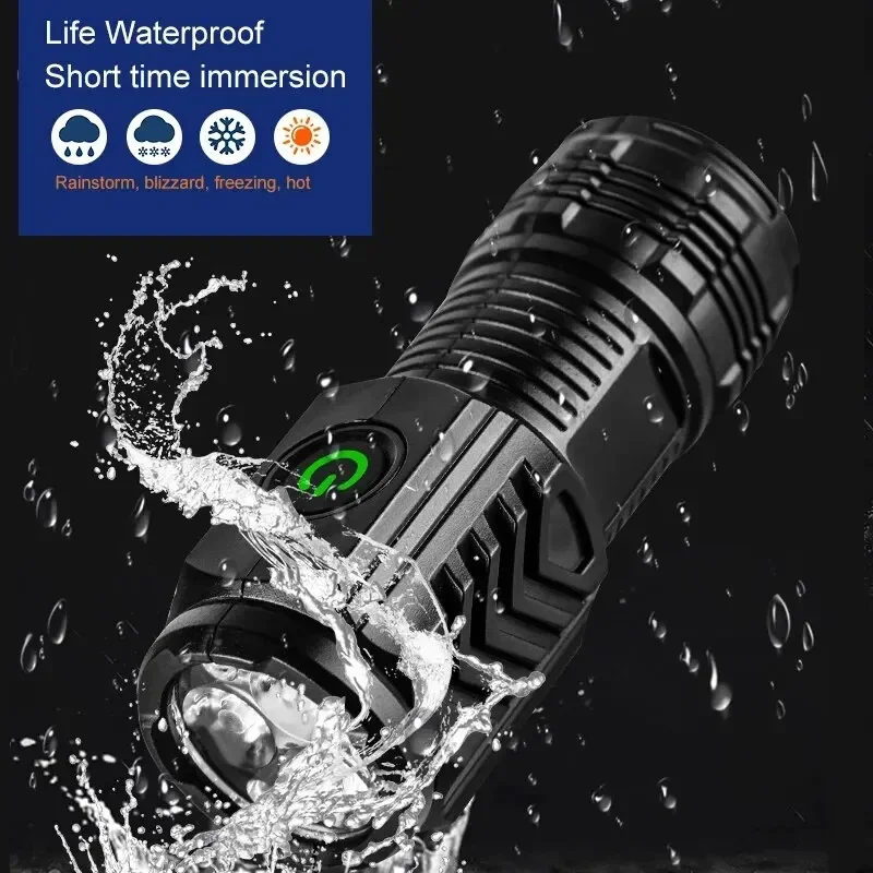 3LED Super Bright Flashlight Portable Mini Burst Flash Torch Rechargeable Outdoor Emergency Spotlight with Pen Clip Tail Magnet