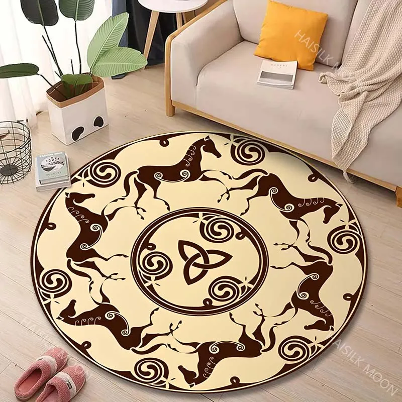 1PC Celtic horse pattern circular design Print Round Carpet for Living Room Bedroom Sofa Table Floor Mat Area Rug Luxury Gift