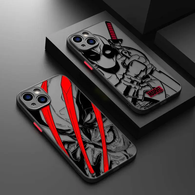 Clear Matte Phone Case for Apple iPhone 15 14 13 12 11 pro Max 13 12 Mini XS XR X 7 8 6 6S plus Marvel Wolverine Deadpool Cover