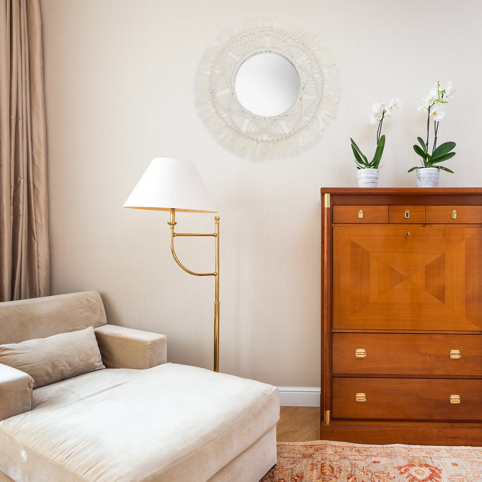 

Manual Tapestry Mirror Pendant Bohemian Wall Decor Wonderful Workmanship Good Texture Practical Use Wall Mirror