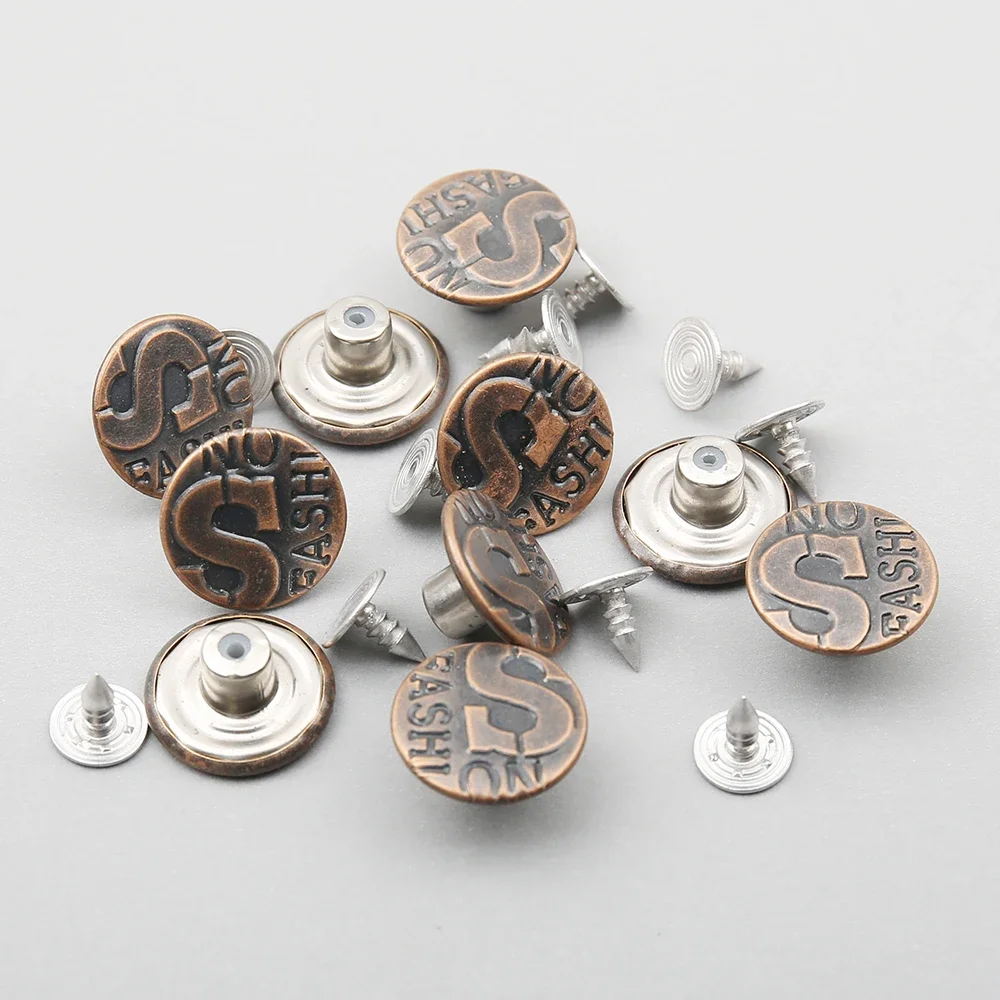 10/20Sets 17mm Brass Jeans Buttons Hollow Shank Button Sewing-Free Change Waist Size Buttons for Garment Sewing Accseeories