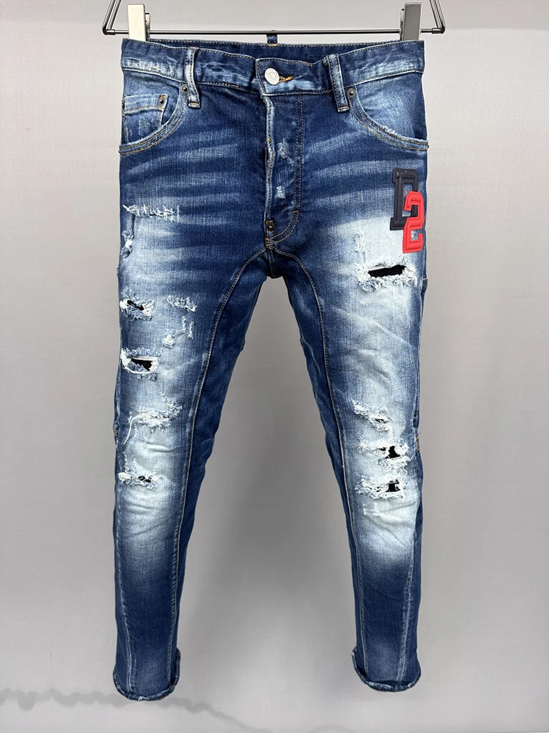Fashion BRAND D2 new design DSQ2 Men Jeans Denim Pants Hole Skinny Pencil Trousers Buttons blue D2 biker JENAS For Men