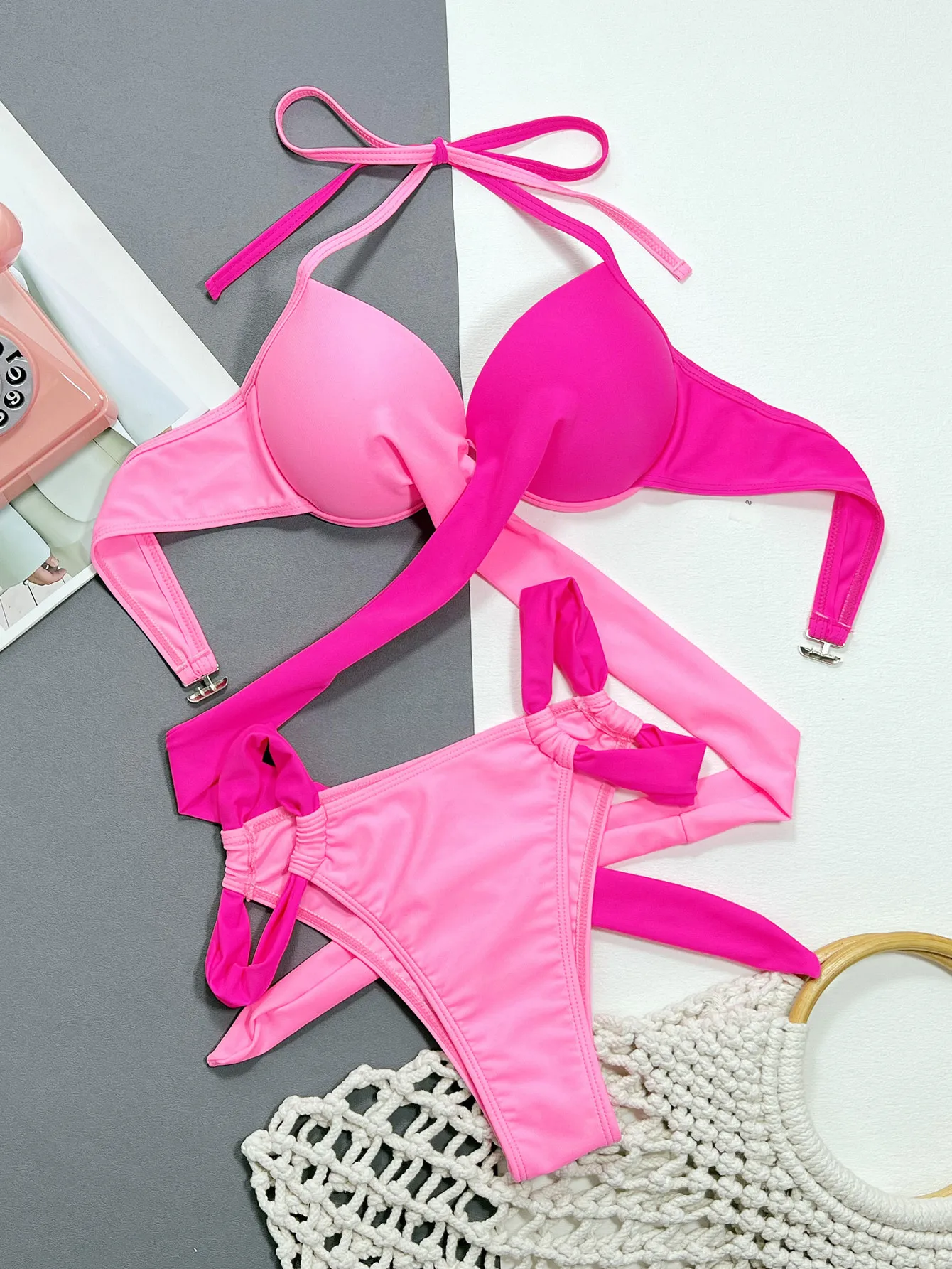 Padded Push Up Bikini Set Halter Swimwear Women Sexy Summer Tankini Swimsuit Two Piece Beachwear Bathing Suit Biquini Brasileiro