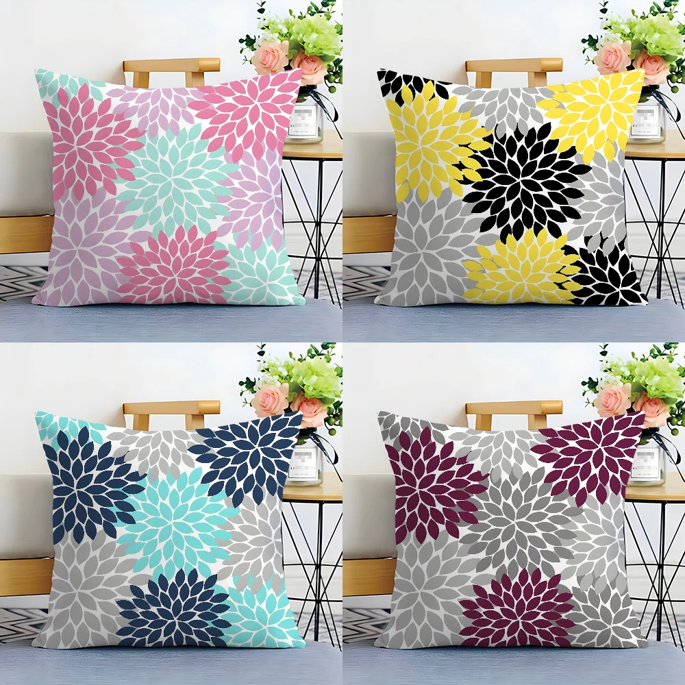 Dahlia Flower Pattern Pillow Case Plush Fabric Soft  Pillowcase Double Sided Print Cushion Cover Household Gifts