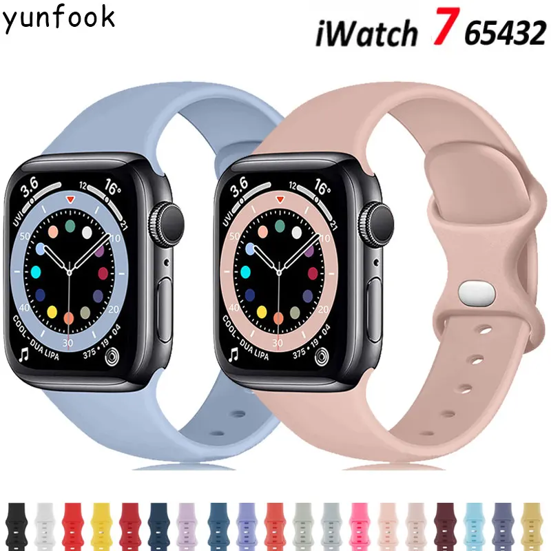 Silicone Strap For Apple Watch 44mm Band 40mm 38mm 42mm Smart Watch Sport Rubber Bracelet correa Apple Watch Series 7 6 5 4 3 SE