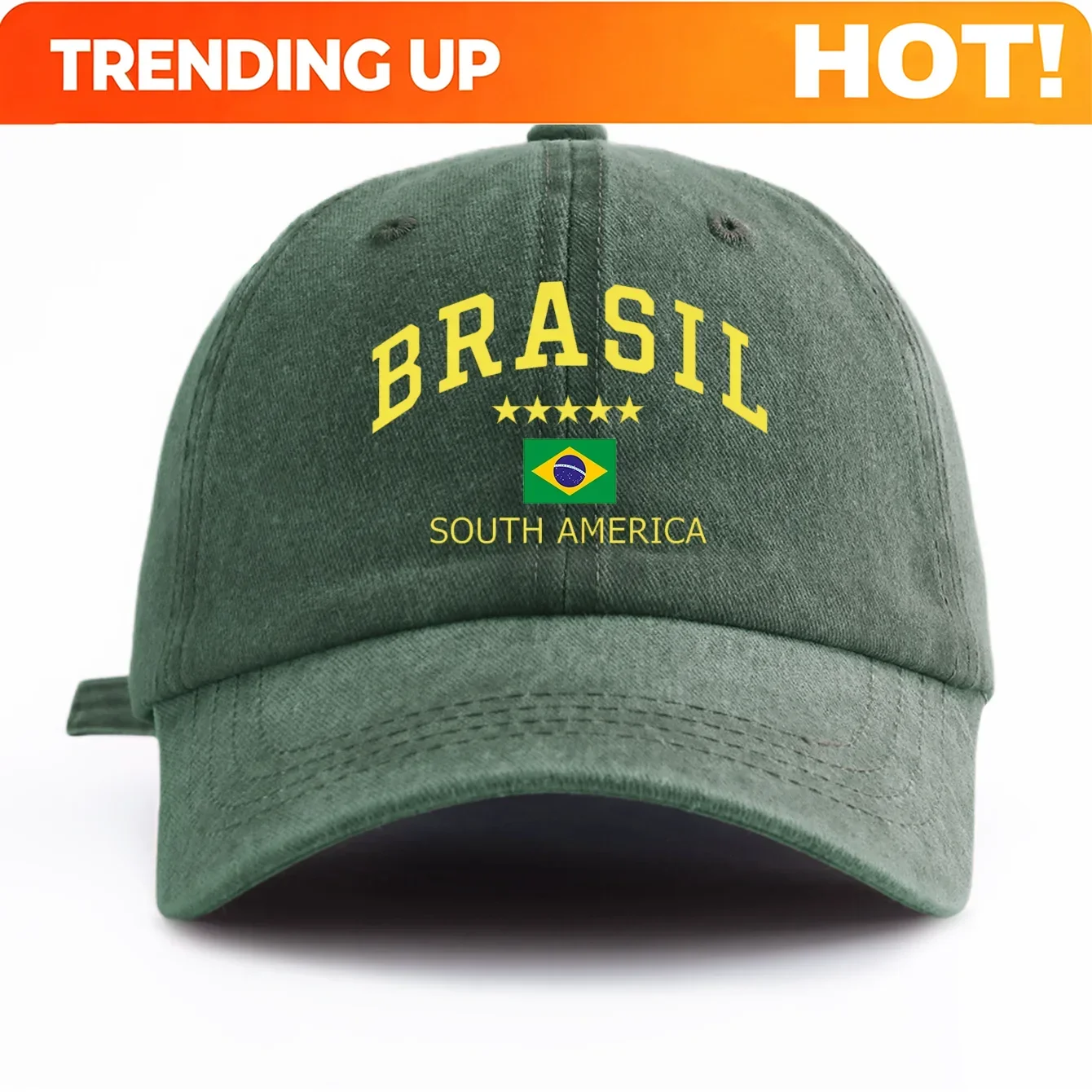 Customization Unisex Brasil South America Print Washed Baseball Cap Retro Vintage Dad Hat Available In Multiple Retro Colors Out