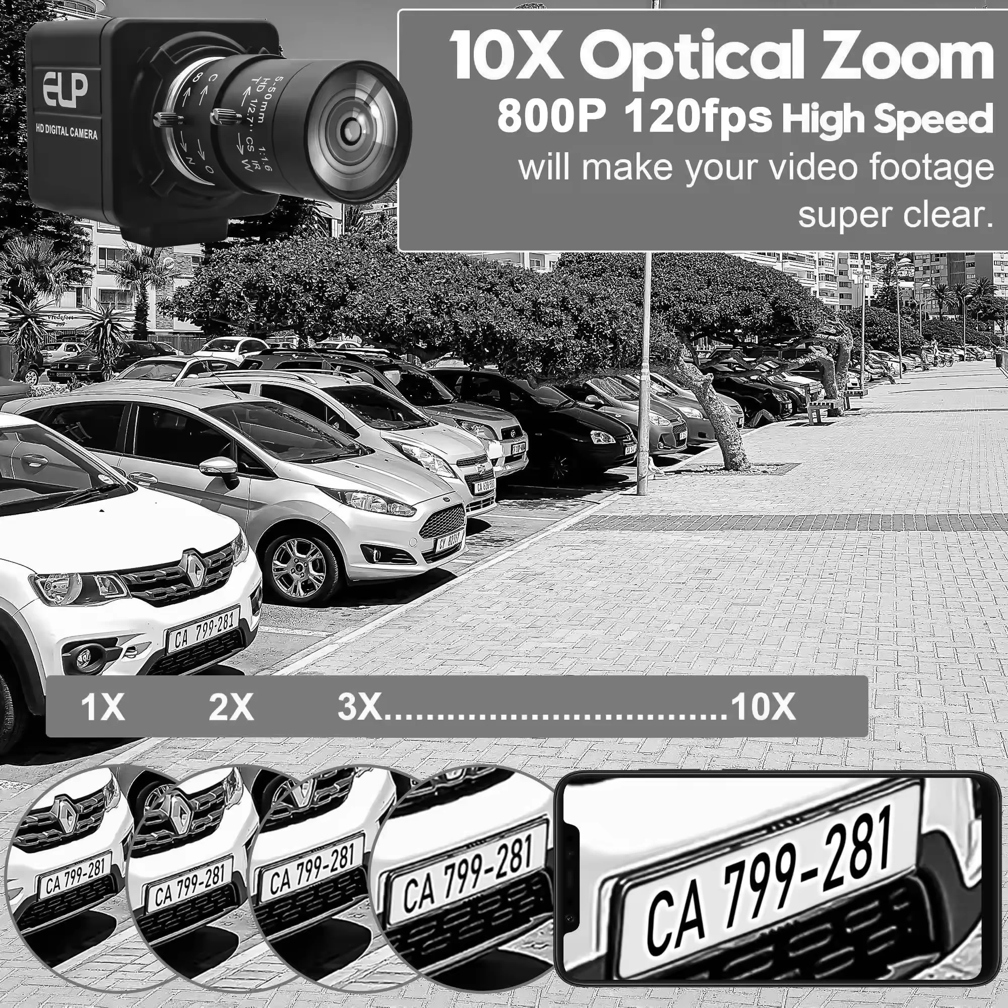 ELP 120fps 210fps Global Shutter USB Webcam 800P 720P OV9281 Monochrome Industrial Camera with Varifocal Lens for Motion Capture