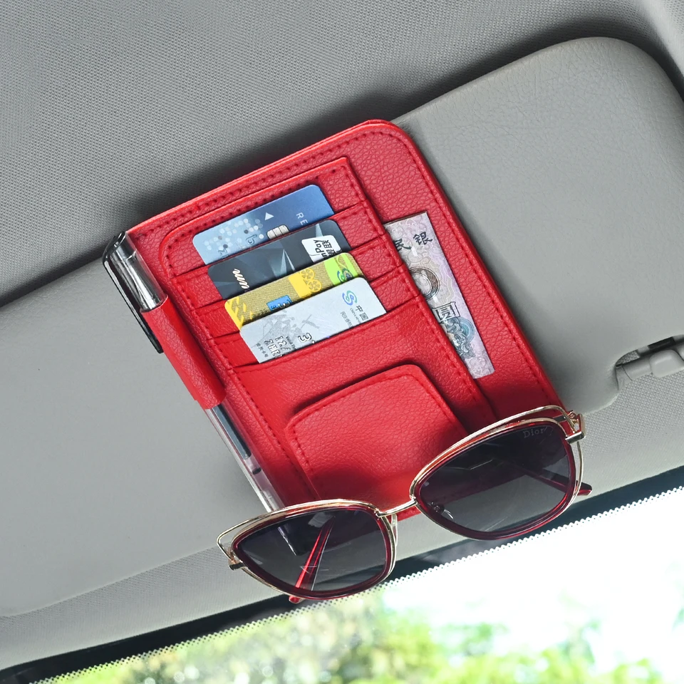 Organizador de viseira de carro, bolsa com vários bolsos, cartão, óculos, suporte de armazenamento, resistente a arranhões, suporte de viseira automática para interior do carro