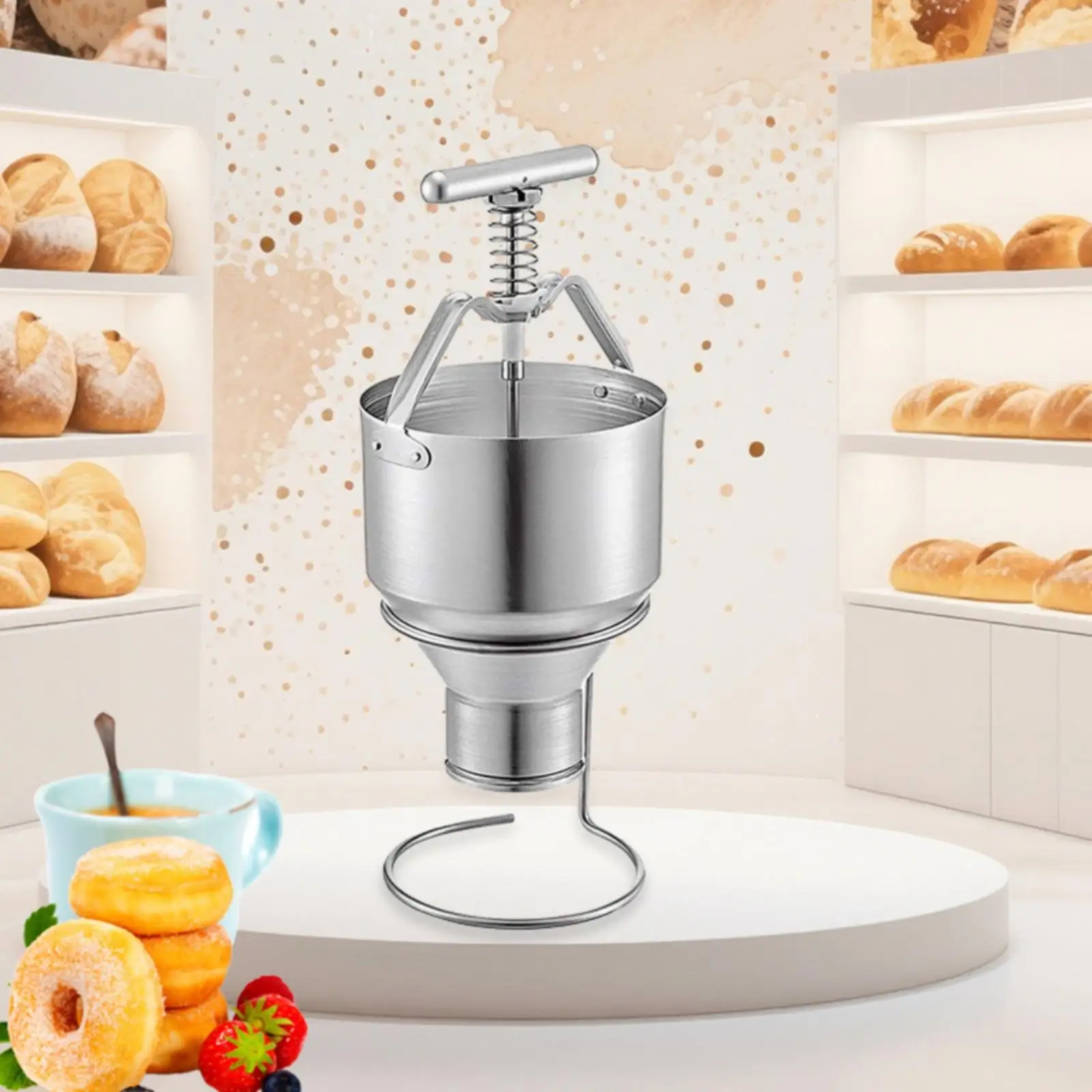 Rust Resistant Batter Dispenser Funnel Manual Stainless Steel Tool with Stand for Pancake Mix