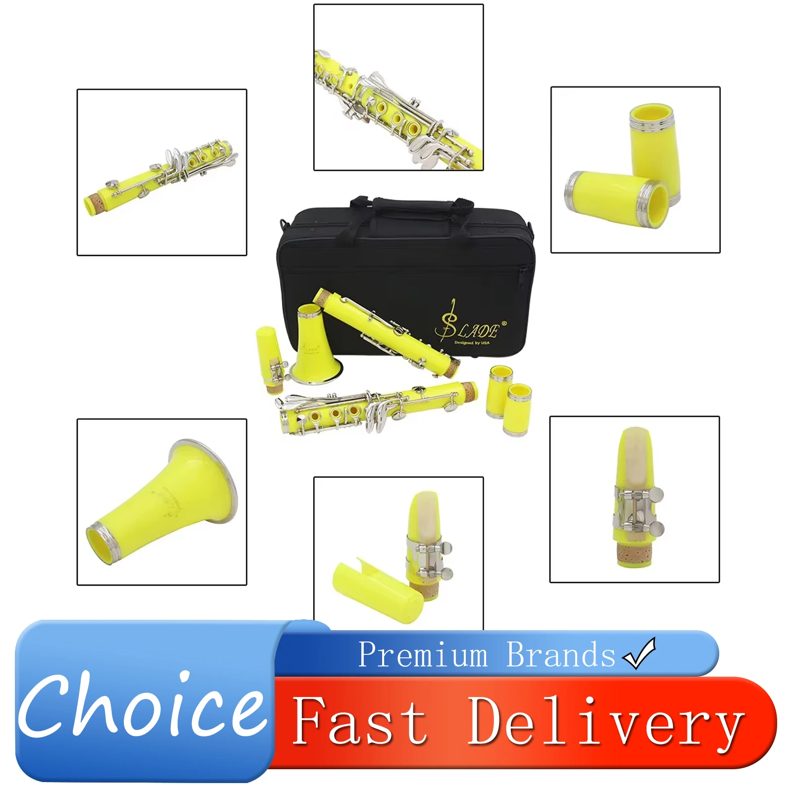 

Кларнет SLADE Bb, 17 клавиш, 6 колец, Blackwinds Yellow, портативный, профессиональный деревянный духовой инструмент