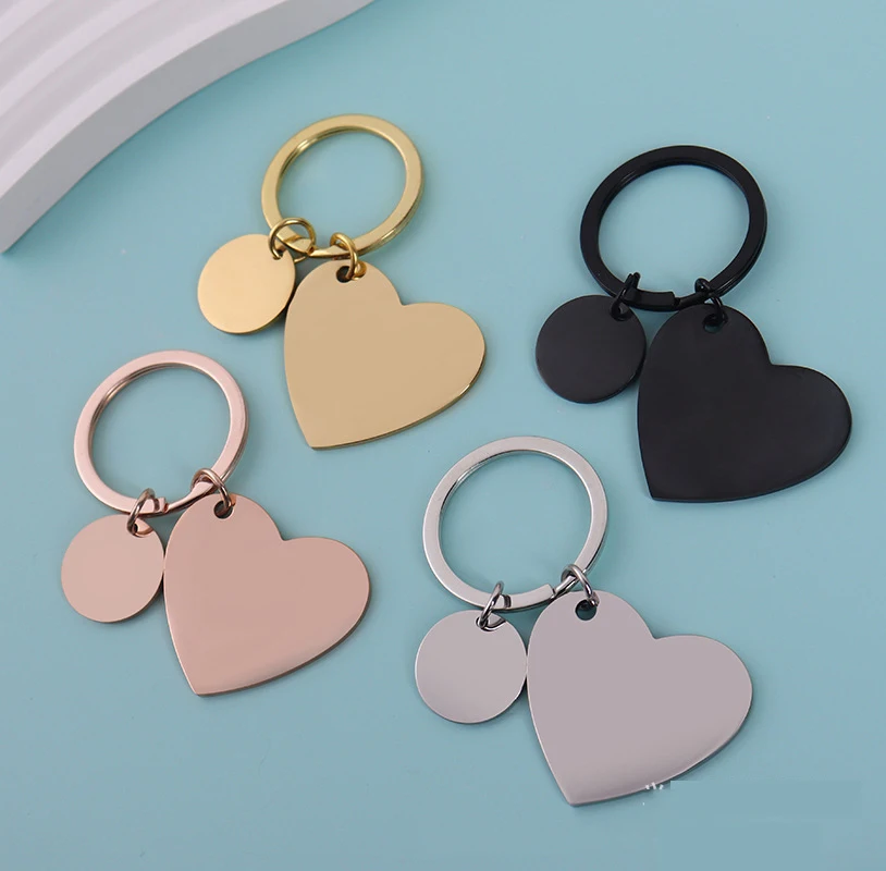 

Stainless Steel Heart Keychain Blank For Engrave Metal Heart Charm Keychain Key Ring Mirror Polished Wholesale 10pcs