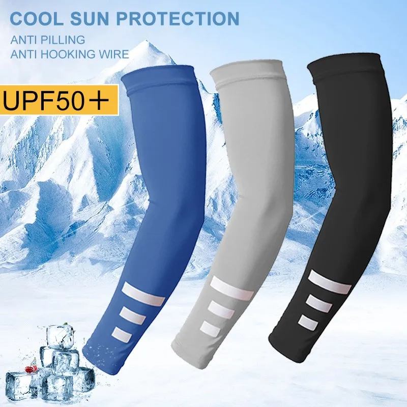 2 Pcs Ice Silk Sunscreen Sleeves Elastic Quick-drying Sweat-absorbent Arm Sleeves Reflective Cooling Sleeves For Night Running