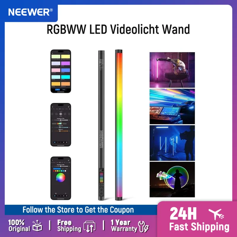 

NEEWER TL60 RGB Lichtstab, 20W Vollfarbe RGBWW LED Videolicht Wand Tube Stick 2.4G/DMX Control, 2500-10000K CRI97+ TLCI98+
