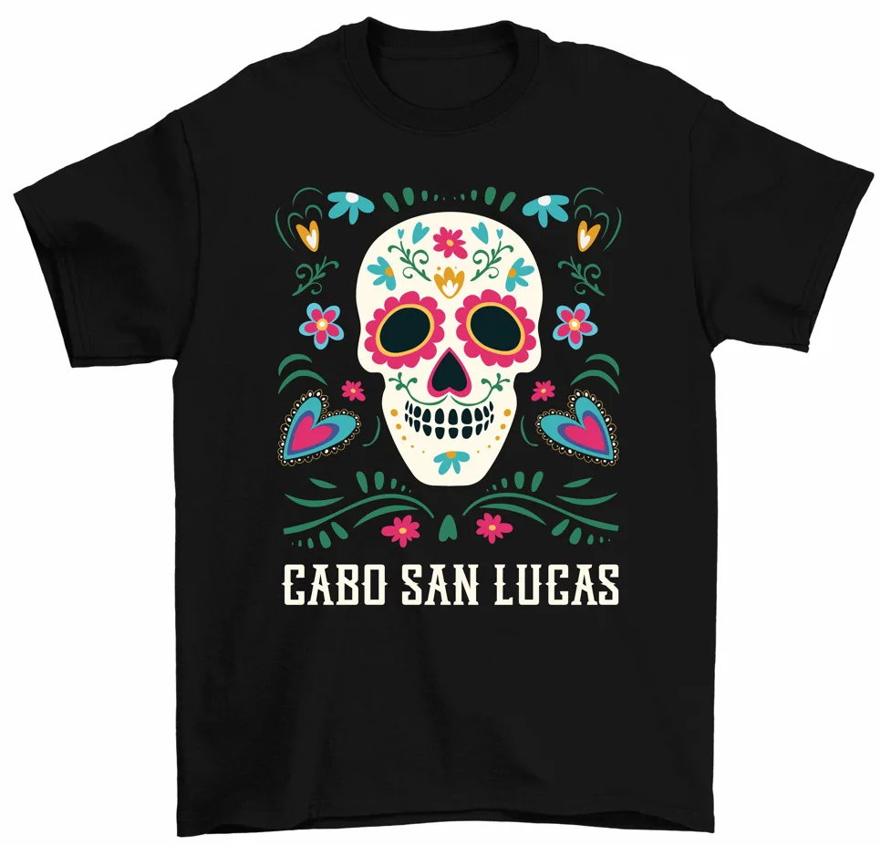 Cabo San Lucas Floral Skull T-Shirt Day Of The Dead Mexico Tee High Quality 100%Cotton Short Sleeve