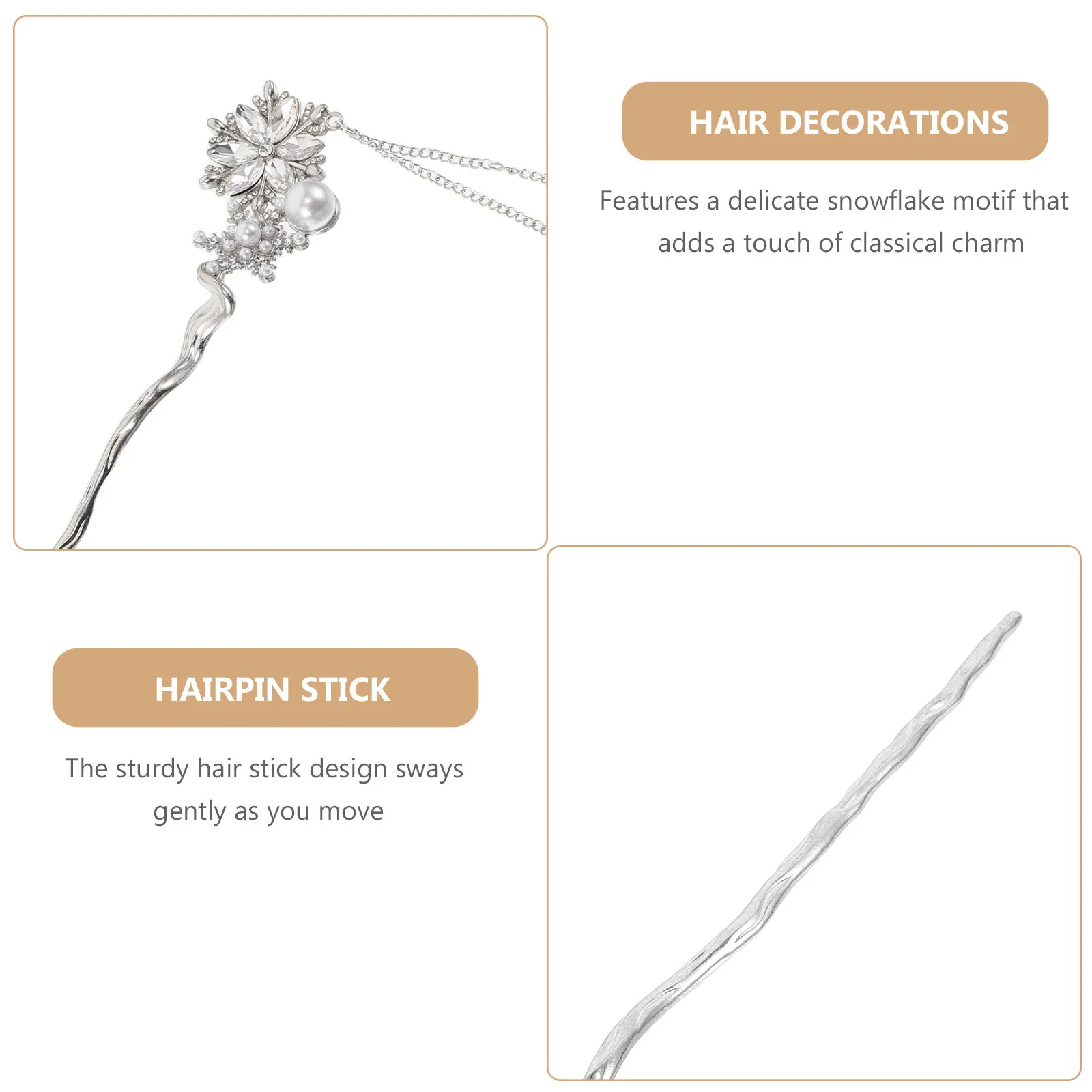 2Pcs Hairpins Snowflake Design Traditional Chinese Craft Modern Minimalist Hair Stick for Formal Occasions Parties