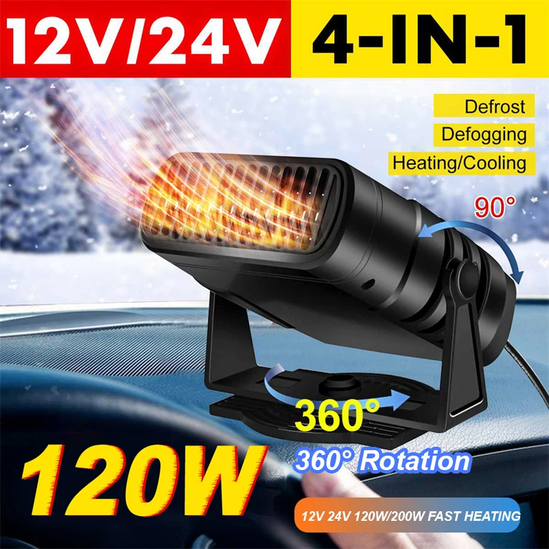 

2 In 1 12/24V 200W Car Heater Windshield Fast Heating Fans Defrost Defogger 360 Degree Rotation Auto Heater Interior Accessories