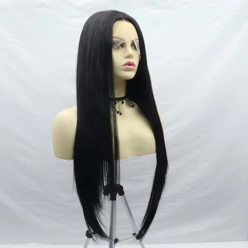 Sylvia Wigs Synthetic Black Lace Front Wigs Long Black Straight Wigs Heat Resistant Fiber Hair Wigs Middle Parting
