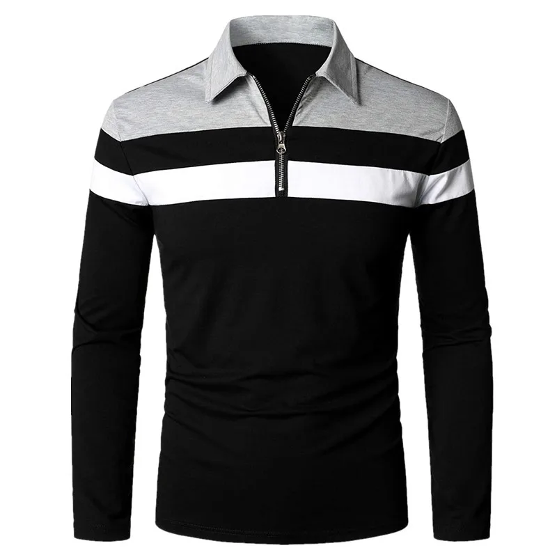 Long Sleeved Color Matching Fashionable Men\'s Polo Shirt Casual Lapel Personalized Long Sleeved T-shirt