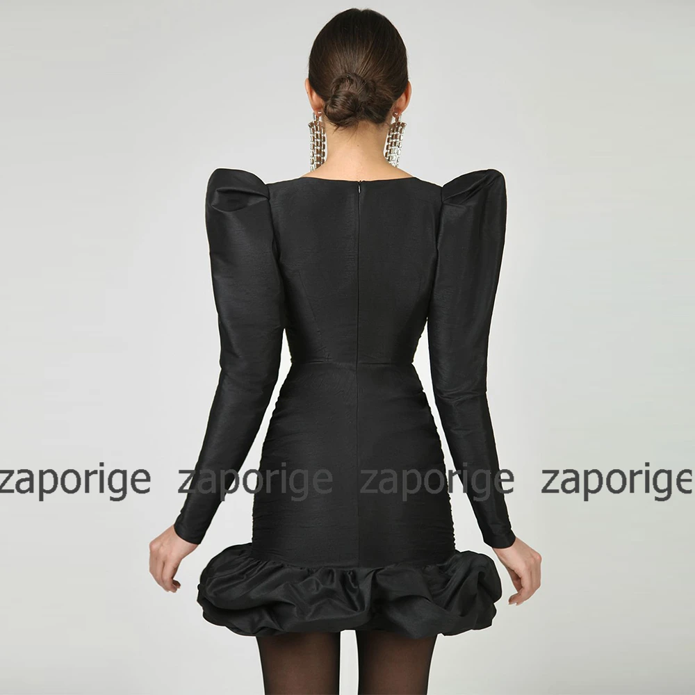 Elegant Women's Cocktail Party Dress Satin Green Button Pleat Ruffles Prom Column&Sheath Square Neck Dress Mini image 5