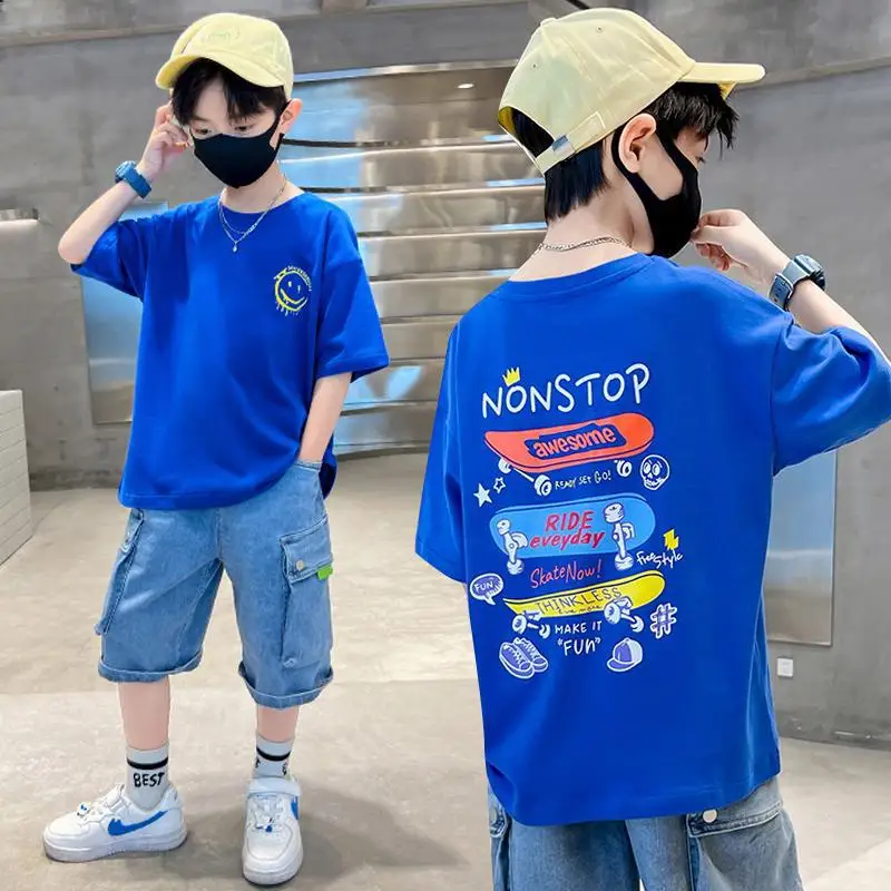 Summer Boys Short Sleeve T-shirt New Small And Medium Children's Round Neck Top Children's Casual Versatile Half Sleeve Fashion