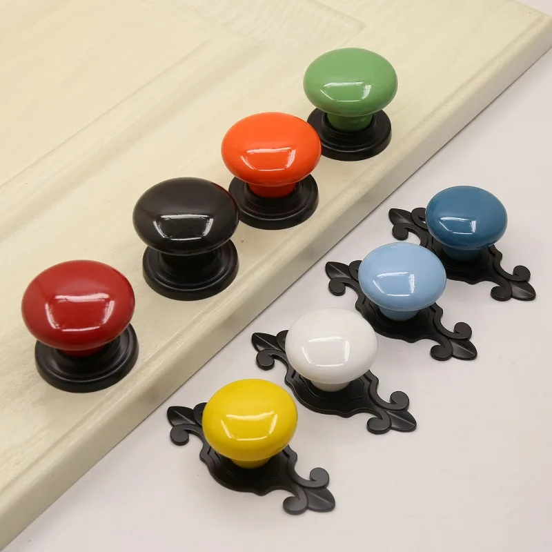 Colored Ceramic Door Handle Single Hole  Cabinet Shoe Cabinet Wardrobe Black Zinc Alloy Cabinet Handle