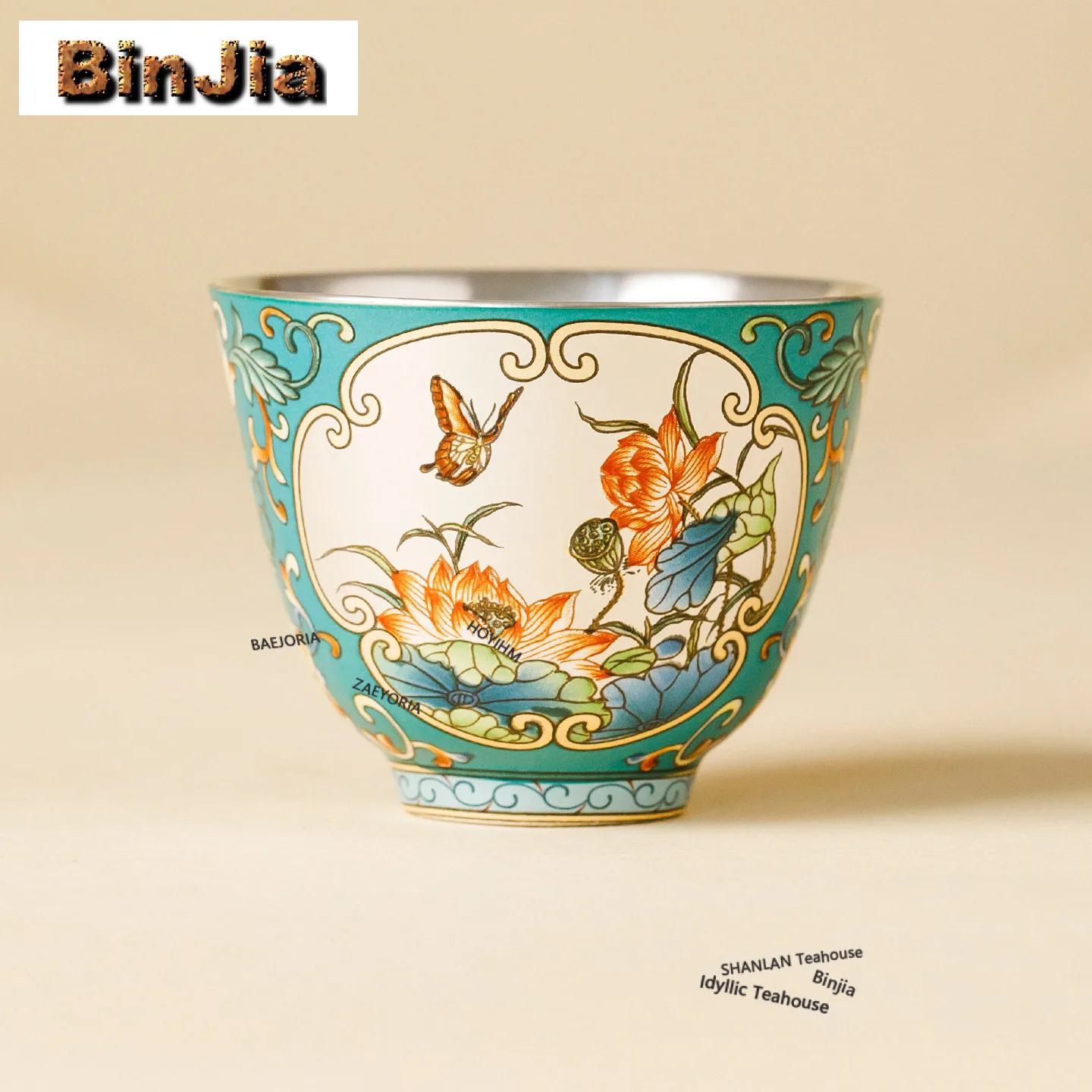 70ml Gilt Silver Colour Enamels Butterfly Flower Teacup Zen Tea Bowl Cute Cup Tea-tasting Smelling Cup Chazhan Master Cups Craft
