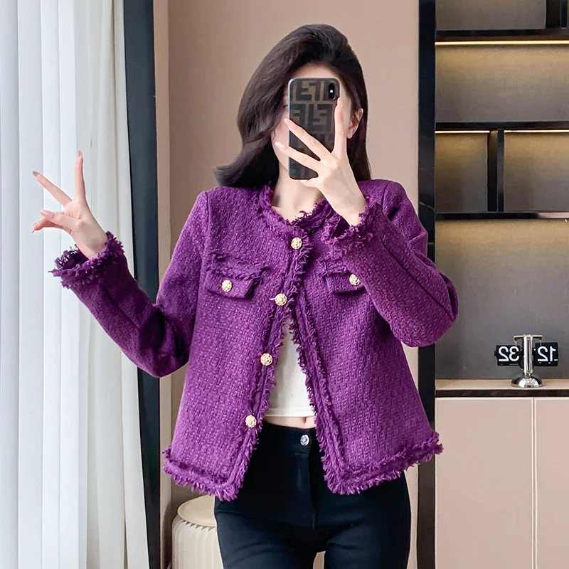 

New High End Small Fragrance Tweed Jacket Coat Women Autumn Winter O-neck Long Sleeve Fashion Outwear Elegant Slim Tops