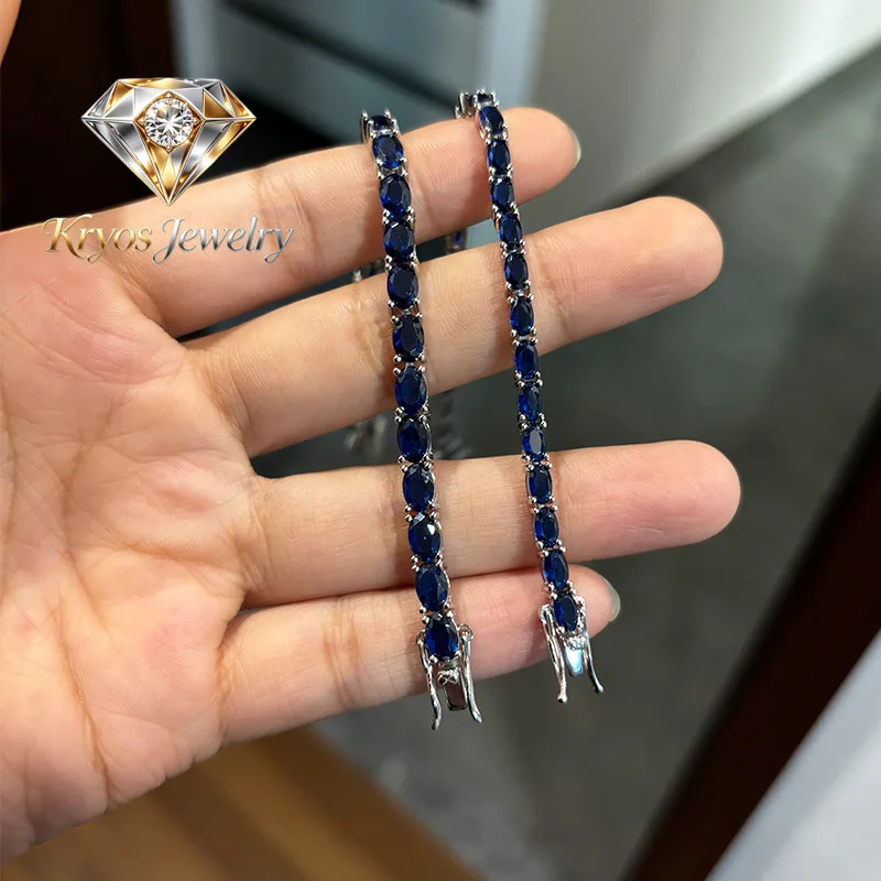 

Kryos Jewelry Luxury Solid Platinum PT950 Blue Oval Moissanite Bracelet Ins Women's Niche Design Simple Fashion Bracelet