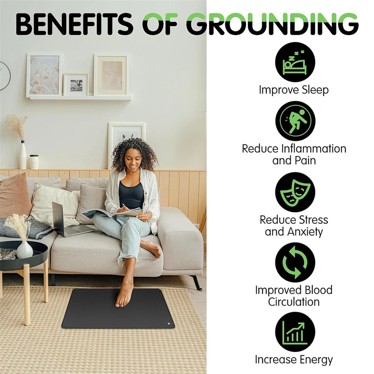 

AT16 Grounding Mat Kit, 2 Pack Grounding Mat 10 X 26.7Inch, Grounding Pad with 2 Grounding Cord for Sleep, Pain, Inflammation