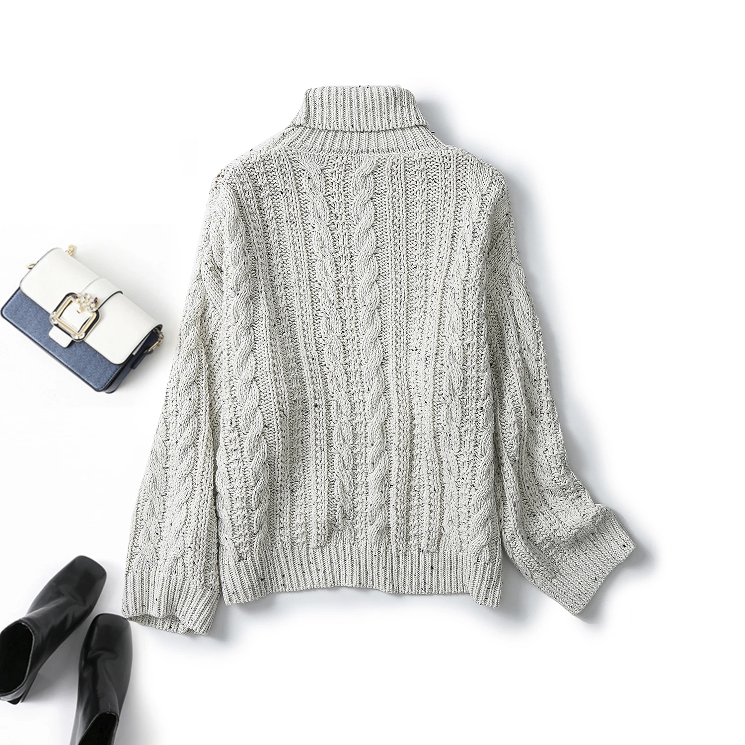 Ethereal MD 2024 new style of Women\'s casual lazy commute relaxed twist knitted turtleneck sweater