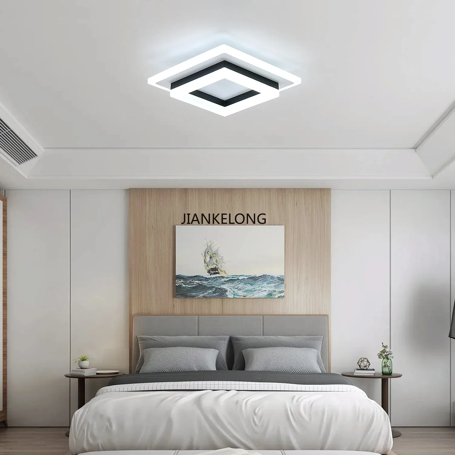 JIANKELONG Modern LED Square Ceiling Lamps 24W, Acrylic Ceiling Light for Bathroom, Hallway, Bedroom, Cool White Light 6500K