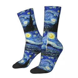 Male Van Gogh Painting Socks Cute Fashion Starry Night Socks Novelty Merch Middle TubeSocks Amazing Gift