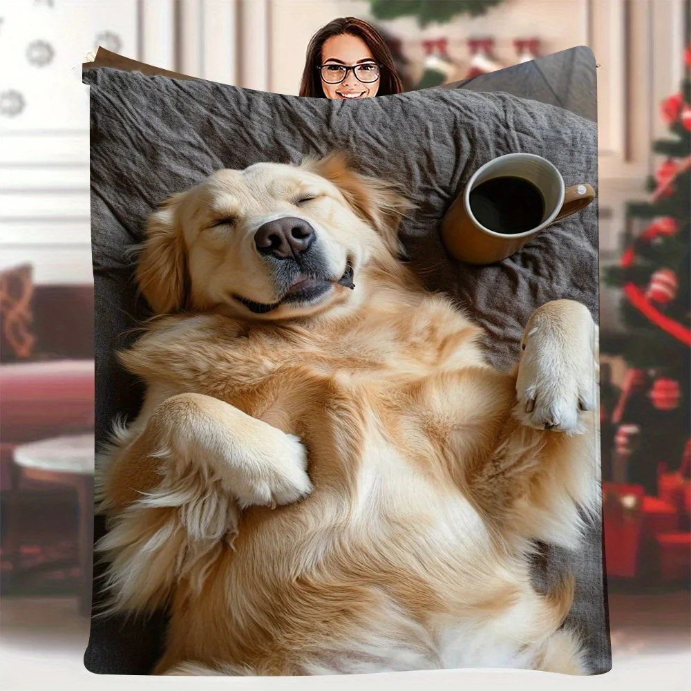 Soft Plush Dog Lover Blanket Throw Golden Retriever Pet Gift Cozy Xmas Home Decor Warm Winter Couch Blanket
