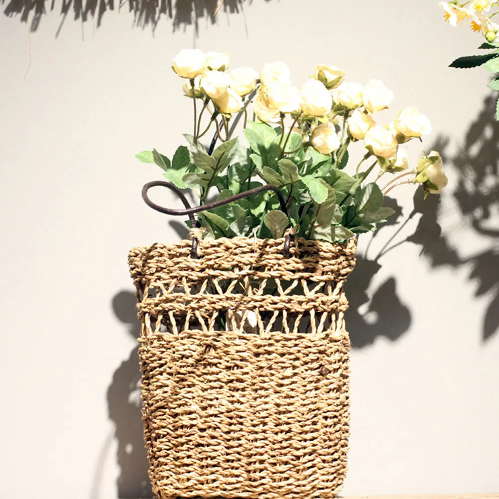 1pc Stro Weven Bloem Opbergmand Handgemaakte Geweven Tote Mand Voor Verse Kunstmatige Gedroogde Bloemen -Vriendelijk